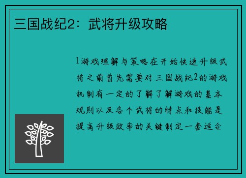 三国战纪2：武将升级攻略